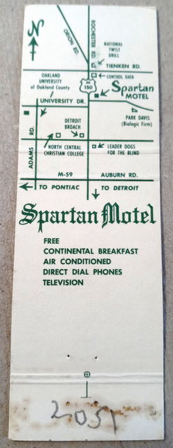Downtown Inn (Spartan Motel, Spartan Inn) - Matchbook (newer photo)